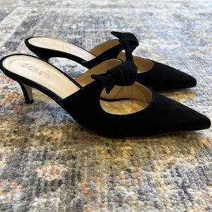 J.Crew black suede bow mule heels